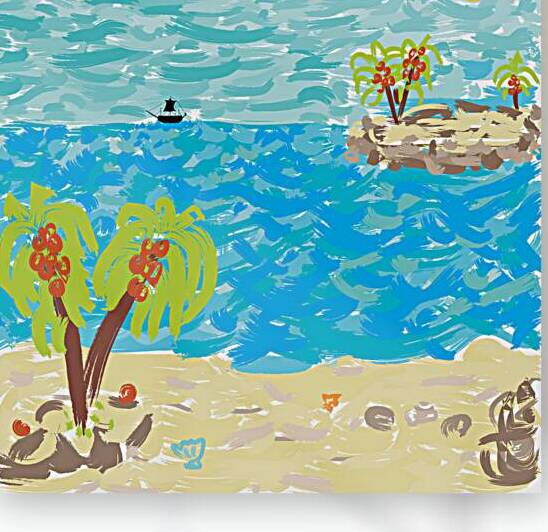 Tropical Island Escape – Vibrant Ocean Beach Landscape Painting || Relaxing Coastal Wall Art for Living Room by Umar Danish