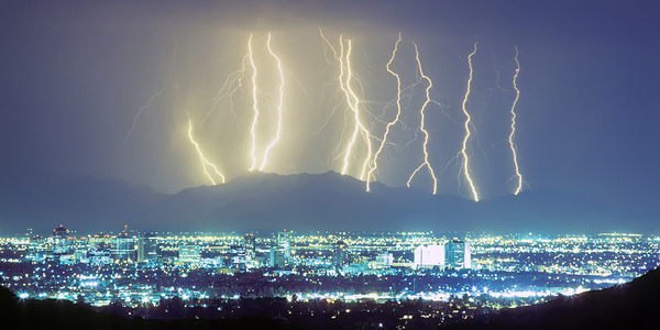 Lightning Over Phoenix Arizona Panorama Digital Download
