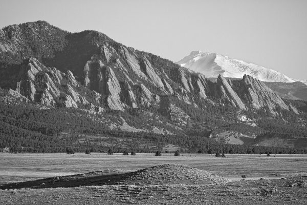 Colorado Rocky Mountains Flatirons Snow Covered Longs Peak BW Digital Download