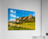 Boulder Colorado Flatirons Sunset Golden Light Impression acrylique