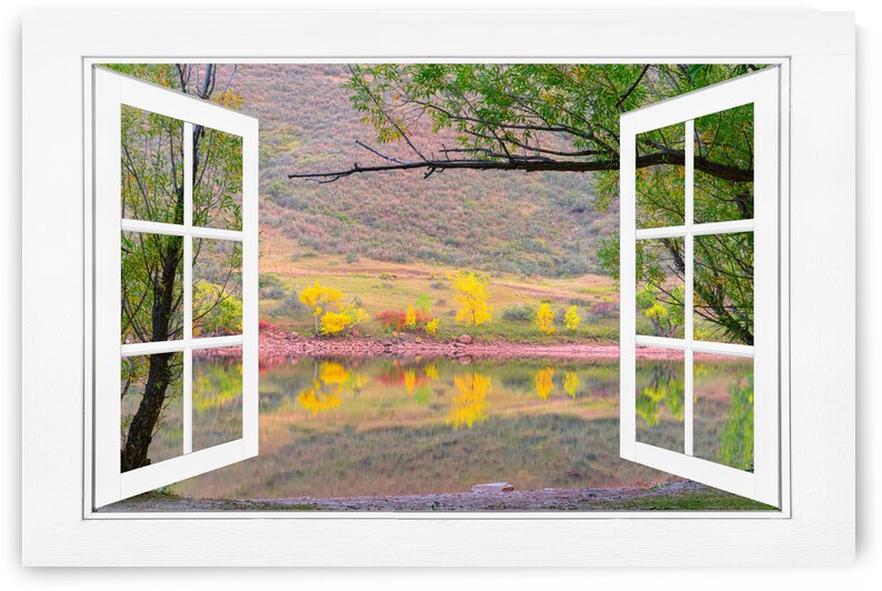 Autumn Lake Open White Picture Window View by Bo Insogna