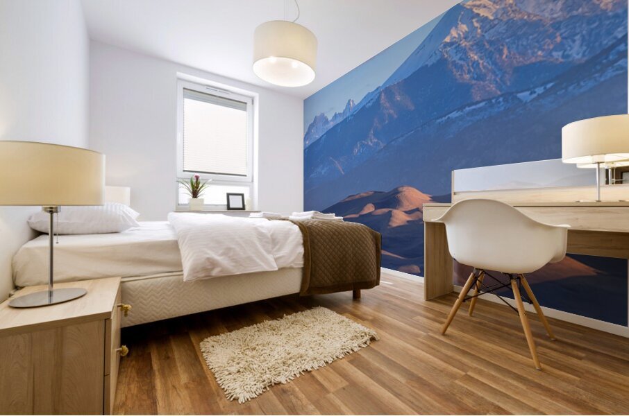Early Morning Sand Dunes and Snow Covered Peaks Mural print