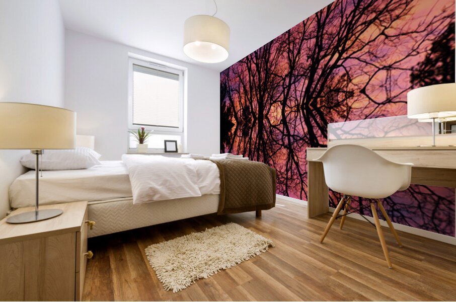 Sunset Trees Abstract Reflection Art Mural print