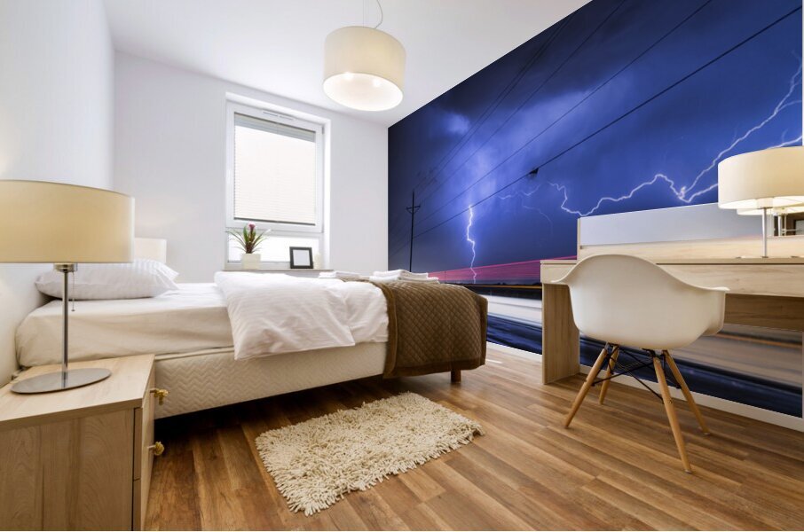 Lightning Storm Energy Over Open Highway Mural print