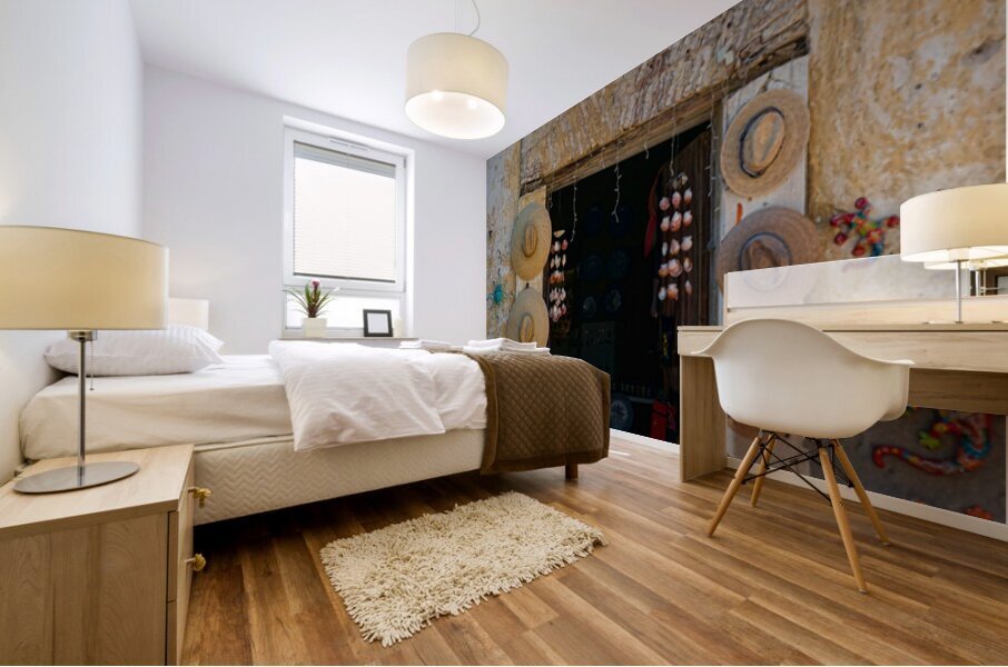 Rustic Mexican Shop Entrance With Traditional Hats Impression murale