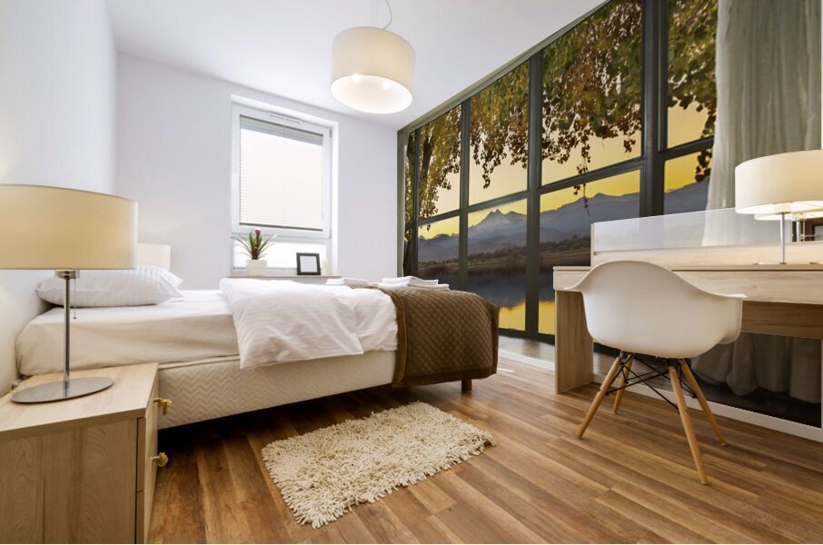 Golden Reflections Mountain Window View Fine Art Landscape Impression murale