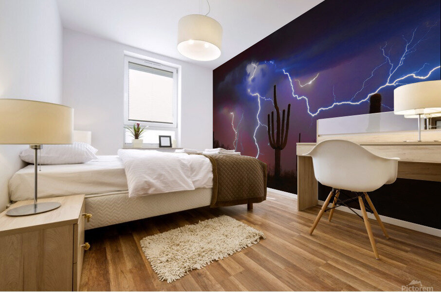 Saguaro Lightning Storm Mural print