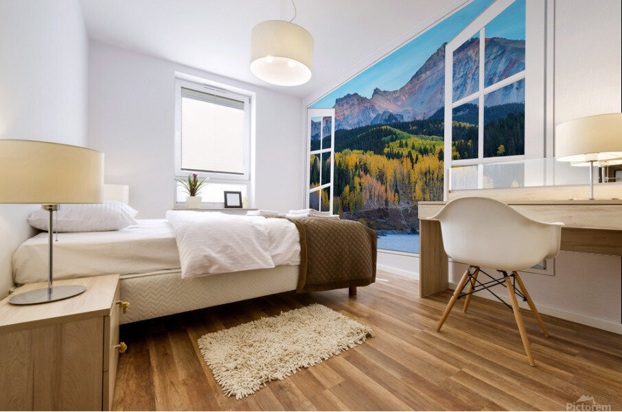 Trout Lake Autumn Rocky Mountain Open White Window Mural print
