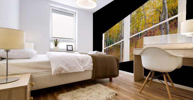 Happy Forest  Autumn Season Rustic Window View Impression murale