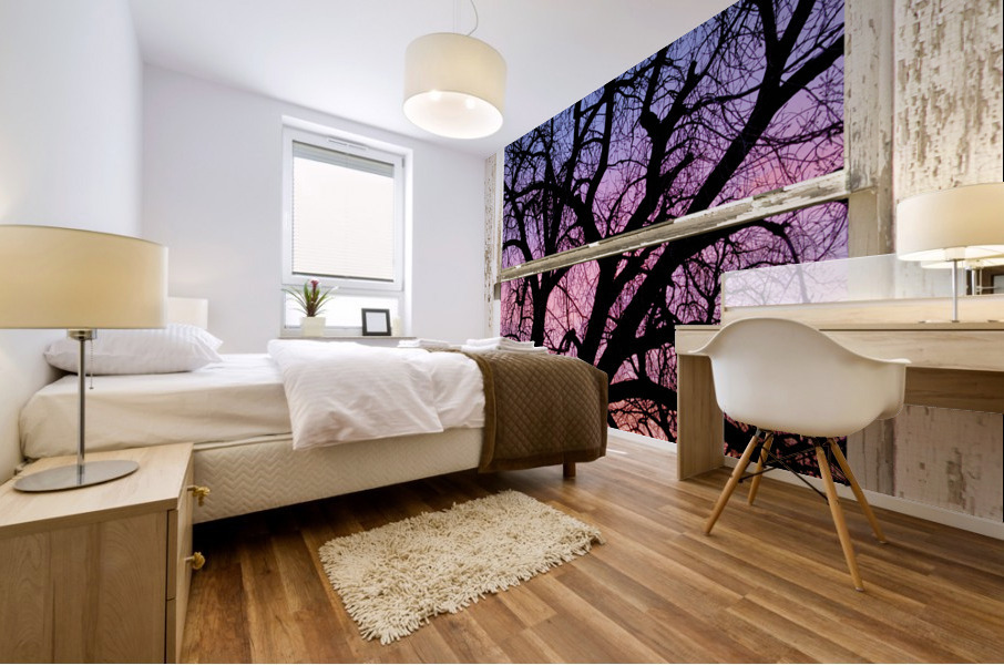 Colorful Tree White Farm House Window Portrai Impression murale