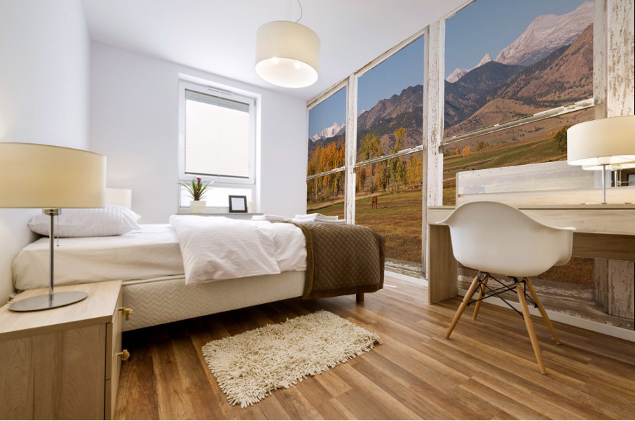 Horses Autumn White Barn Picture Window View Mural print