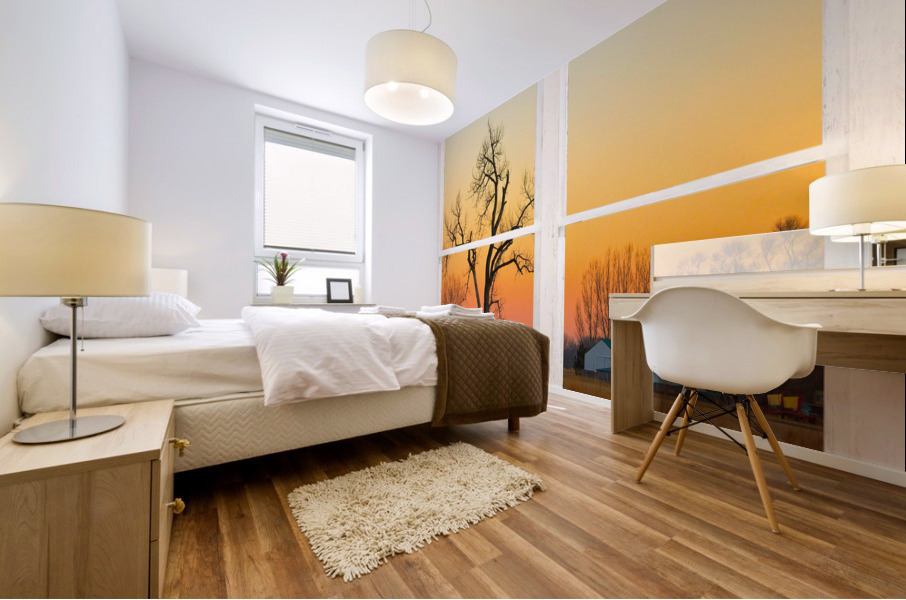 Winter Season Country Sunet White Window View Mural print