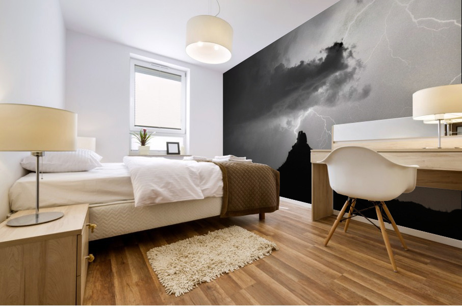 Pinnacle Peak Arizona Lightning Strike BW Mural print