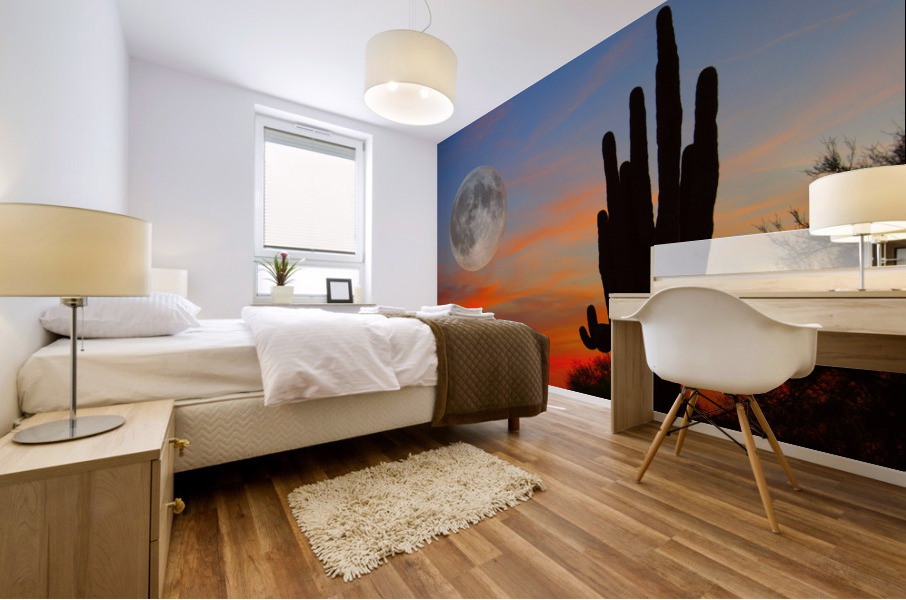 Full Moon Big Saguaro Sunset Mural print
