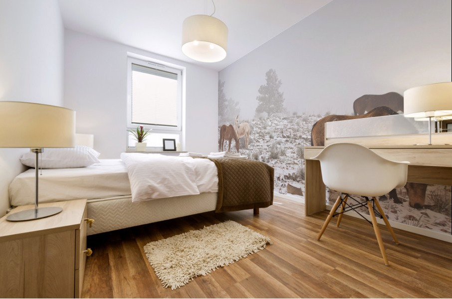 Horses Winter Snow Fog Mural print