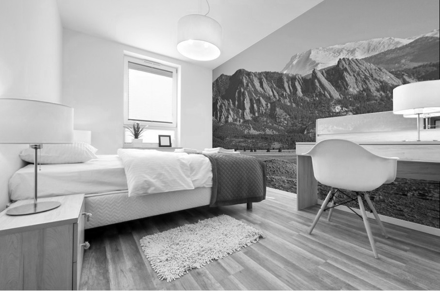 Colorado Rocky Mountains Flatirons Snow Covered Longs Peak BW Mural print