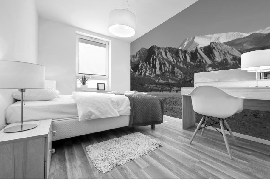 Boulder CO Flatirons Snow Covered Longs Peak Panorama BW Impression murale