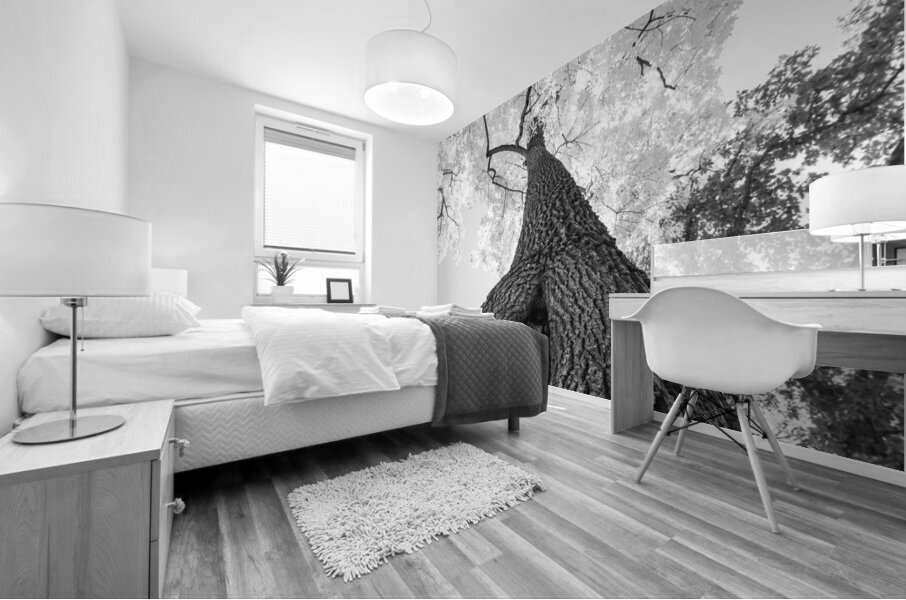 Monochrome Tree Art -  Majestic Trunk and Leaves in Fine Detail Impression murale