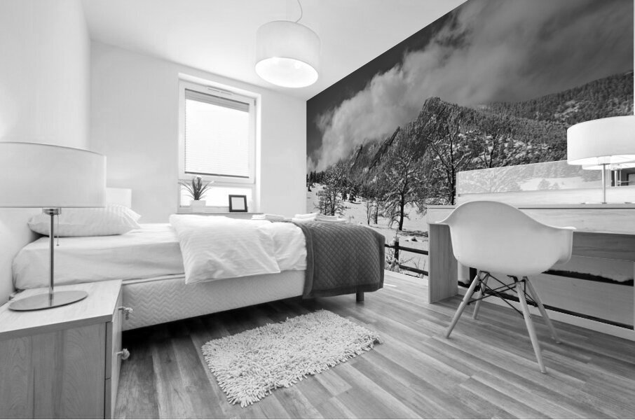 Boulder Colorado Snowy Flatirons Landscape Black and White Impression murale