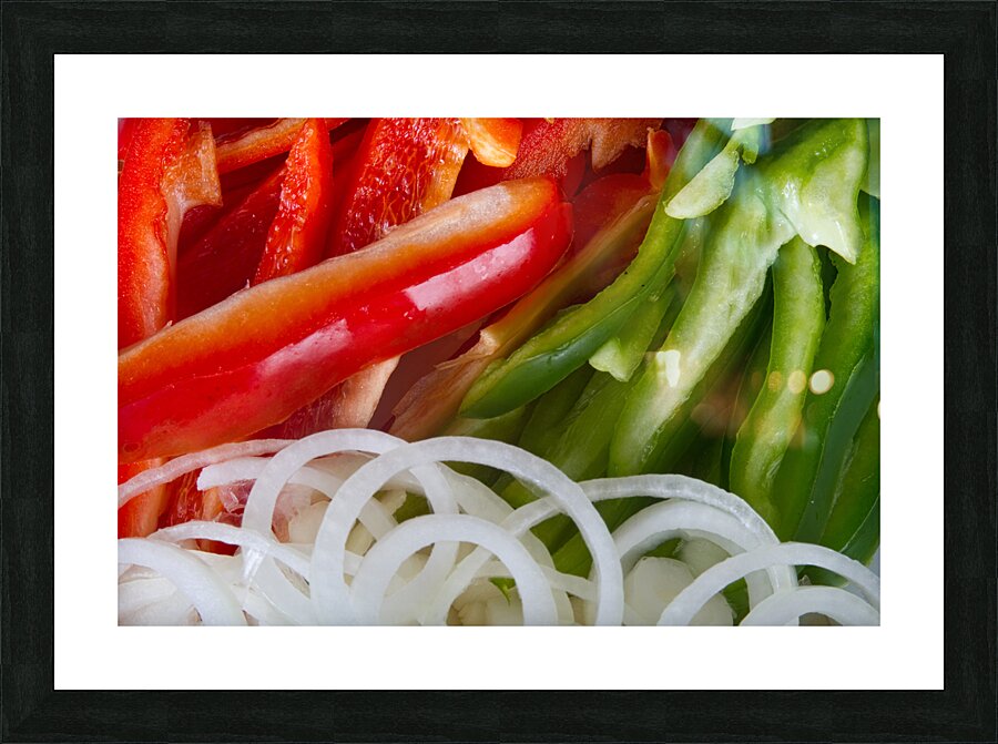 Raw Red Peppers Green Peppers and Onions Picture Frame print