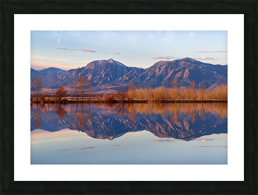 Flatirons Sunrise Reflections Light Panorama Boulder Colorado  Picture Frame print