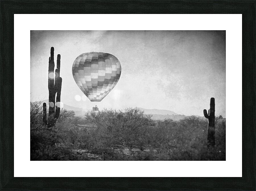Hot Air Balloon Flight over Southwest Desert BW Fine Art Print   Picture Frame print