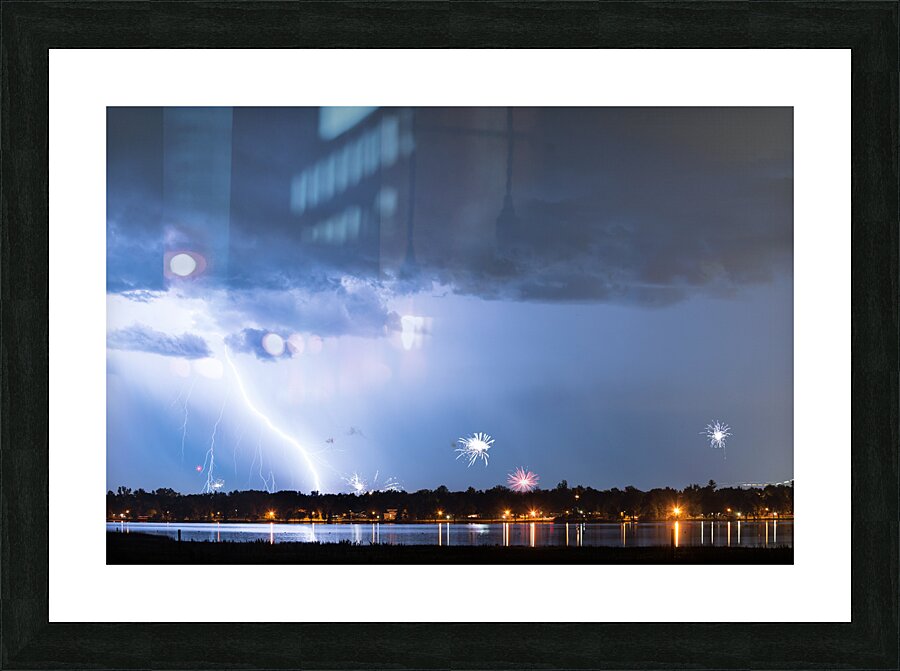 Lightning Strike and Fireworks Picture Frame print