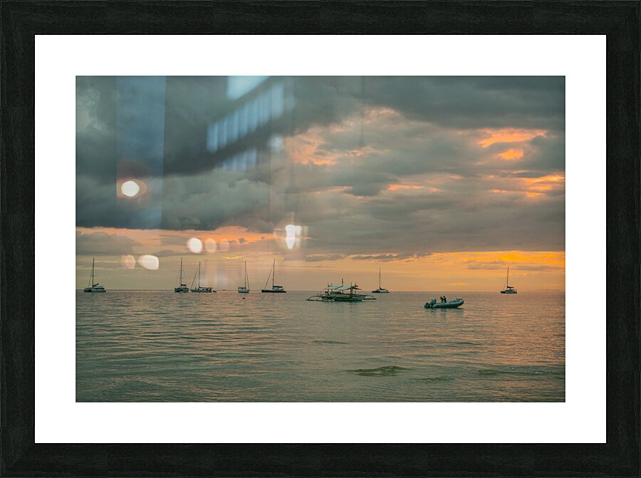 Sails Silhouetted in Sunsets Glow Camotes Twilight  Picture Frame print