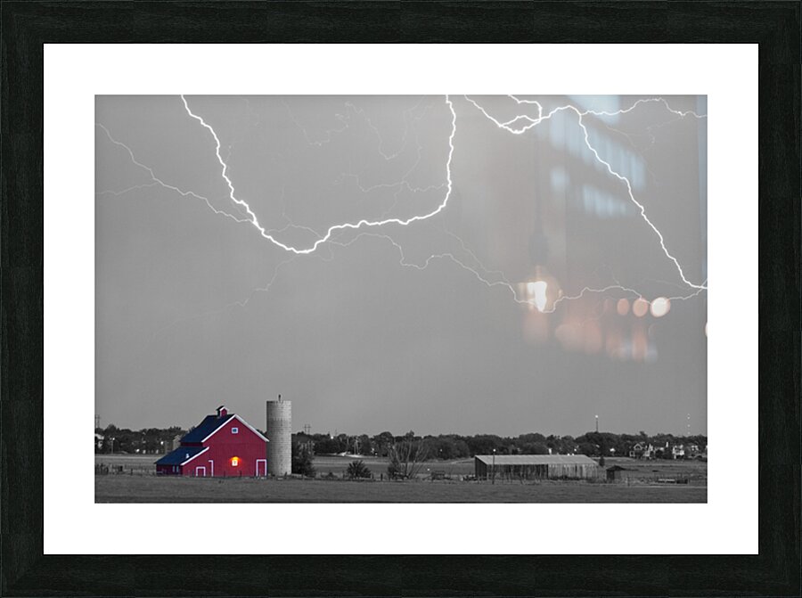 C2C Red Barn Lightning Rodeo BW SC Picture Frame print