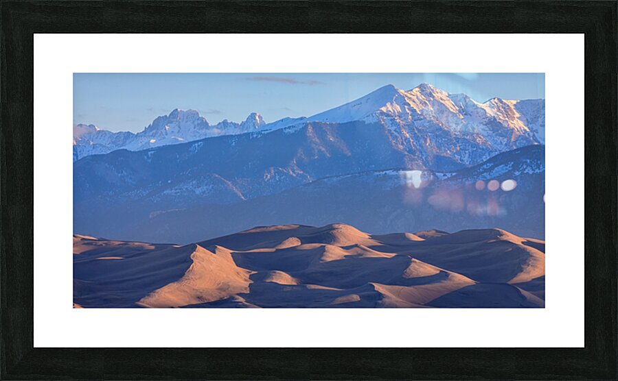 Early Morning Sand Dunes and Snow Covered Peaks Picture Frame print