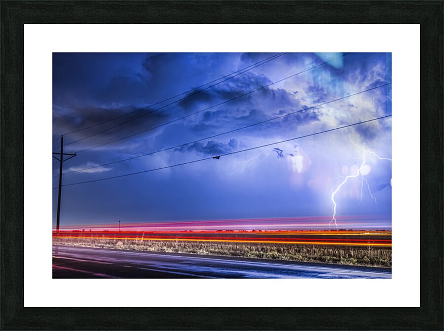 Drive By Lightning Strike Over Stormy Skies Picture Frame print