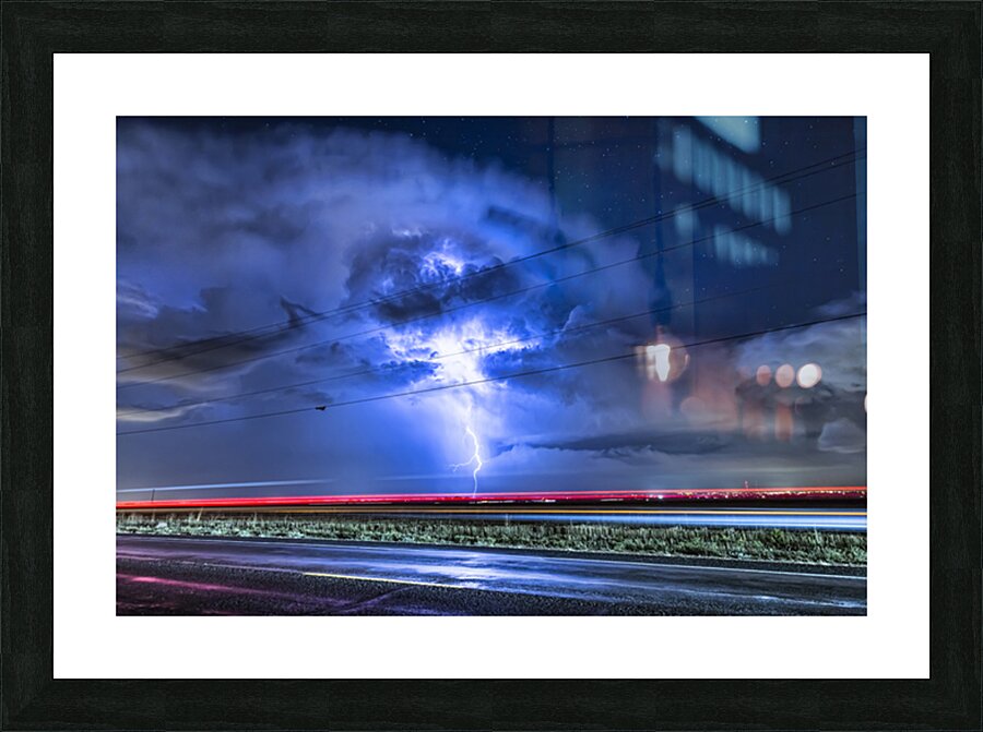 Electric Storm Lightning Burst in Night Sky Impression et Cadre photo