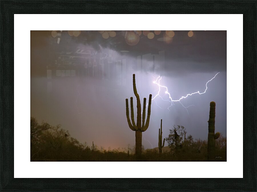 Desert Monsoon Lightning Saguaro Cactus Storm Photography Picture Frame print