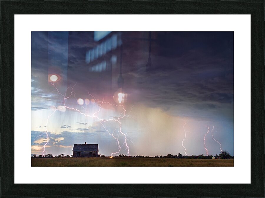 Pink Lightning Storm Multiple Strikes Prairie Farmhouse Picture Frame print