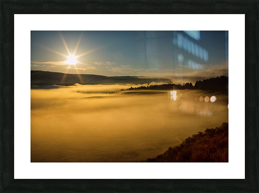 Golden Mist Sunrise Fog On Yellowstone Lake Picture Frame print