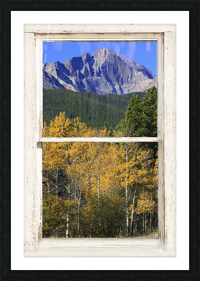Colorado Autumn Longs Peak Window View Fine Art Print Cadre photo