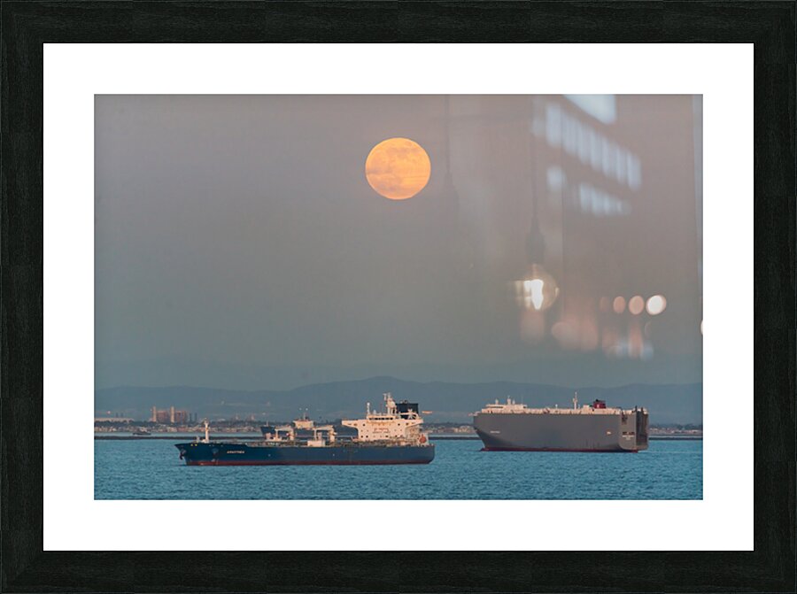 Full Moon Over the Port of Los Angeles Harbor Picture Frame print