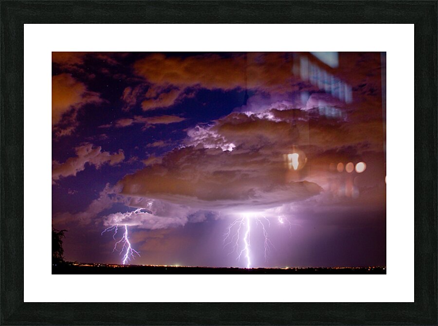 Double Lightning Strikes Over Colorado Night Storm Long Exposure Impression et Cadre photo