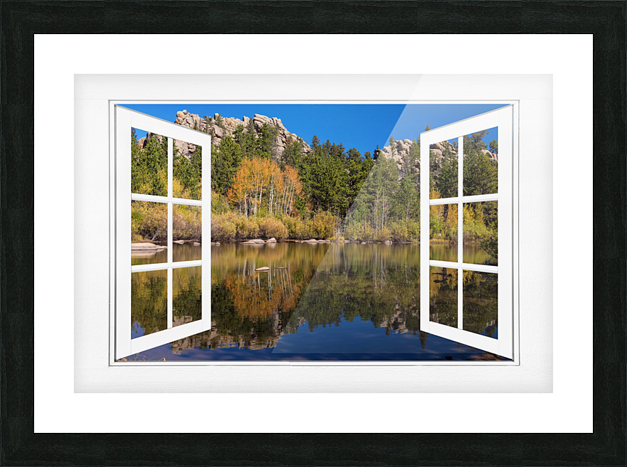 Peaceful Colorful Lakeside White Open Window View Picture Frame Printing