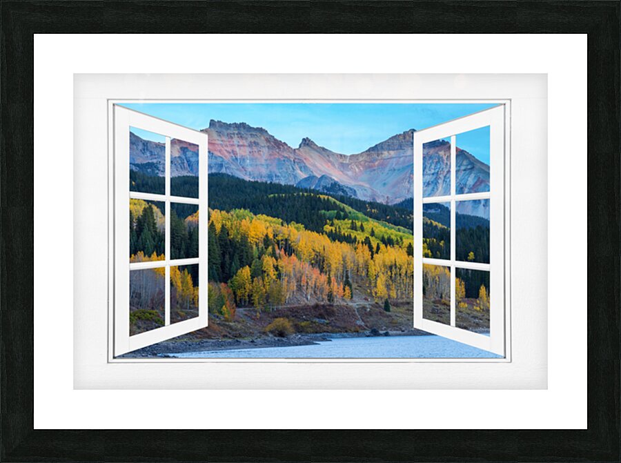 Trout Lake Autumn Rocky Mountain Open White Window Picture Frame Printing