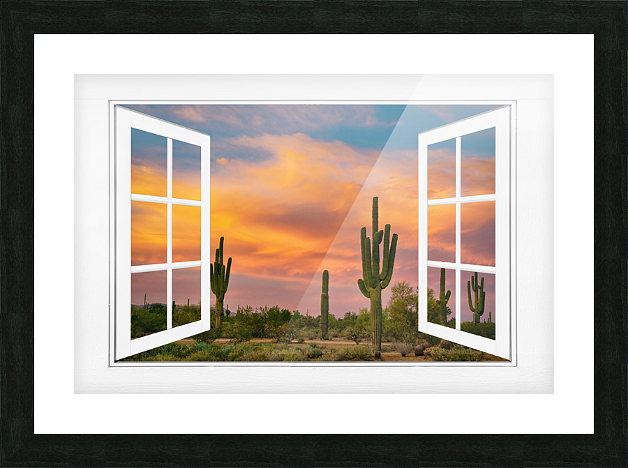 Arizona Saguaro Colorful Sky White Open Window Cadre photo