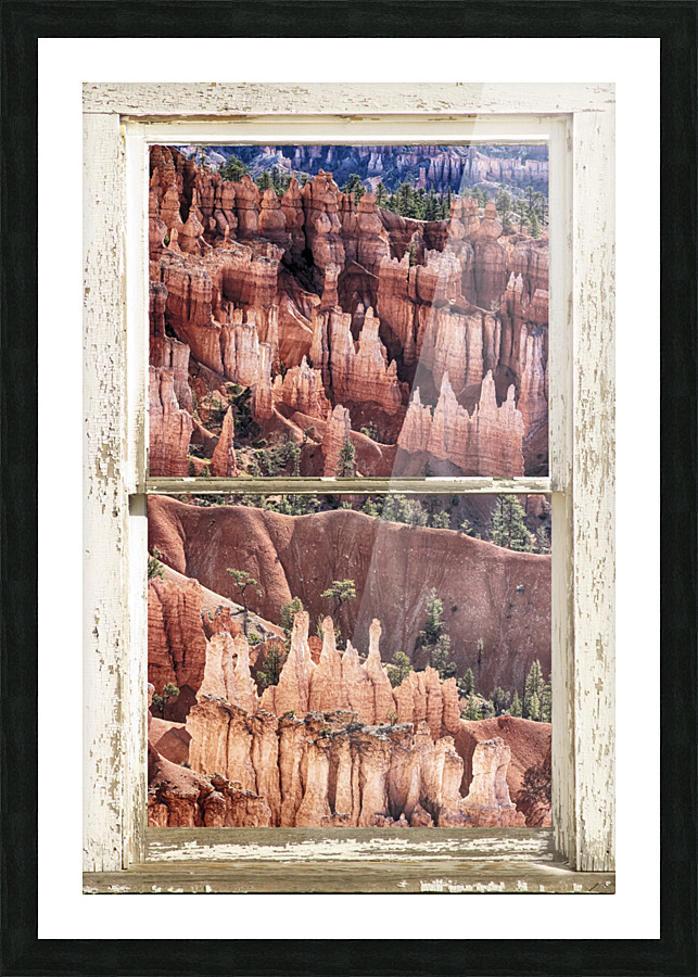 Bryce Canyon Utah View Through White Window Picture Frame Printing