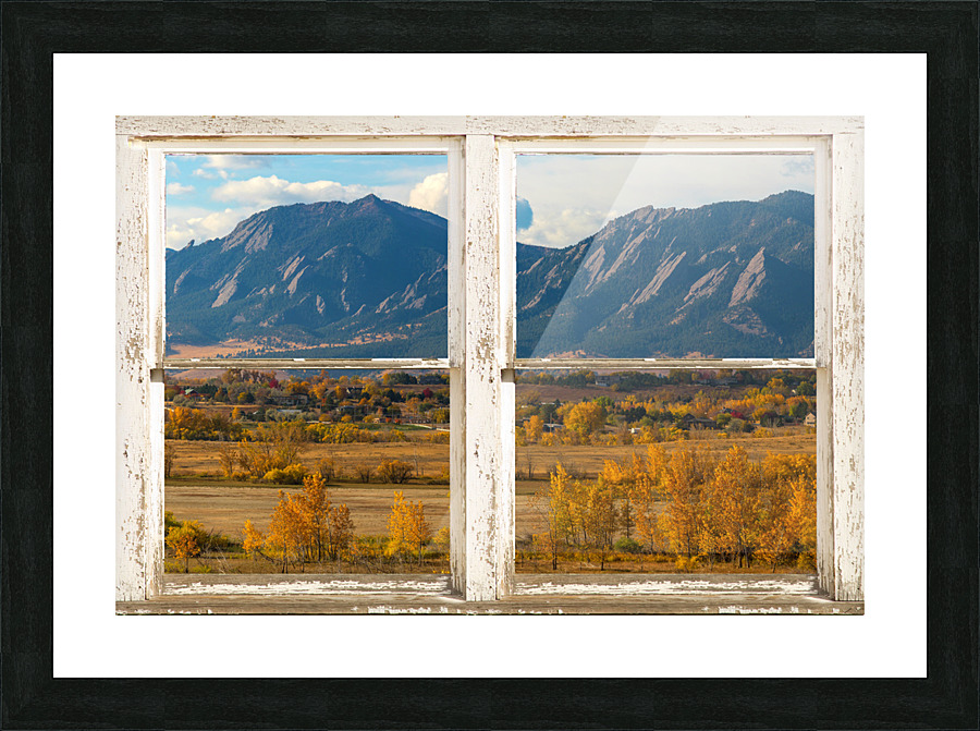 Boulder Colorado Flatirons Autumn  Rustic Window Picture Frame Printing