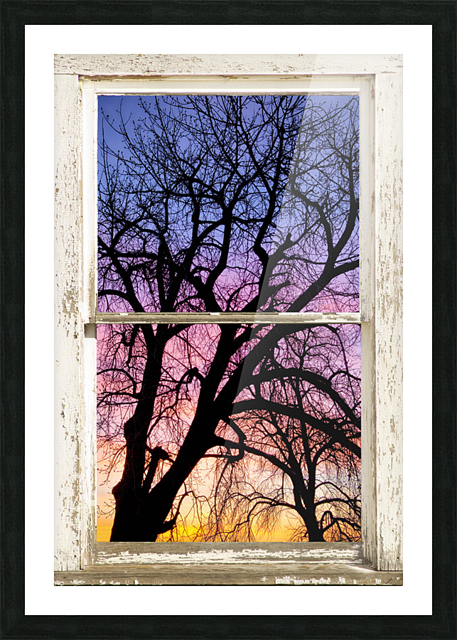 Colorful Tree White Farm House Window Portrai Impression et Cadre photo