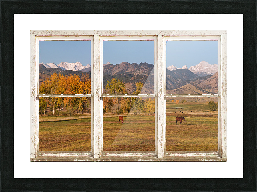 Horses Autumn White Barn Picture Window View Picture Frame Printing