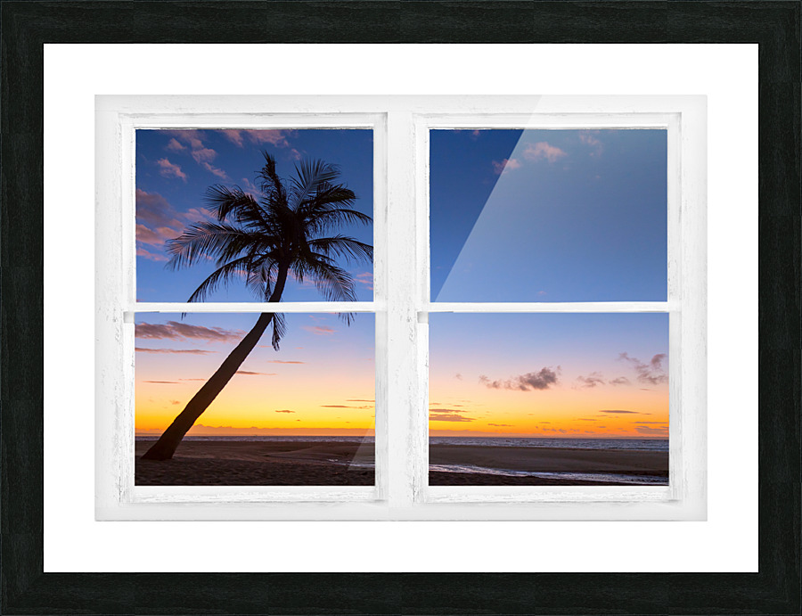 Tropical Paradise Colorful Sunset Whitewash W Picture Frame print