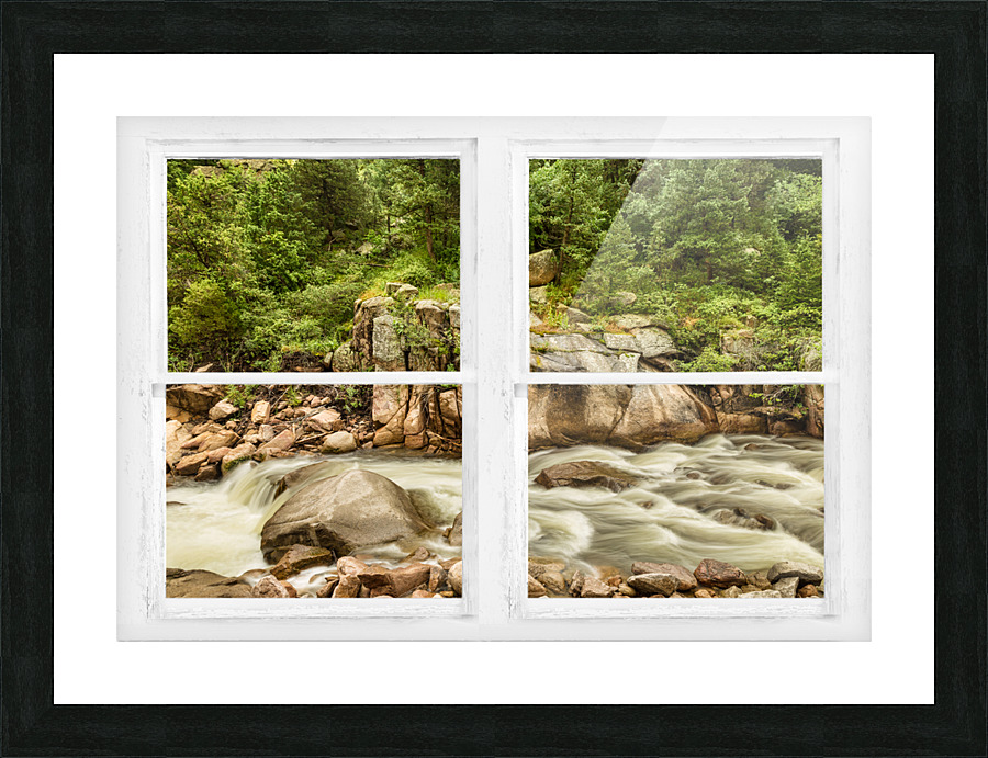 Mountain Stream Whitewash  Window View Picture Frame print