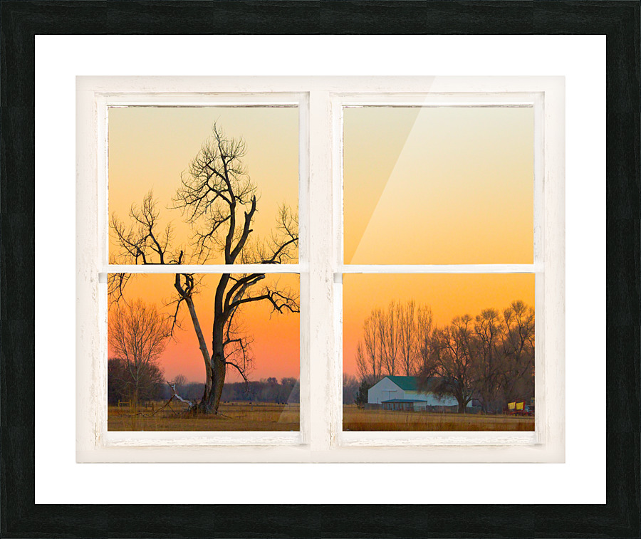 Winter Season Country Sunet White Window View Picture Frame print