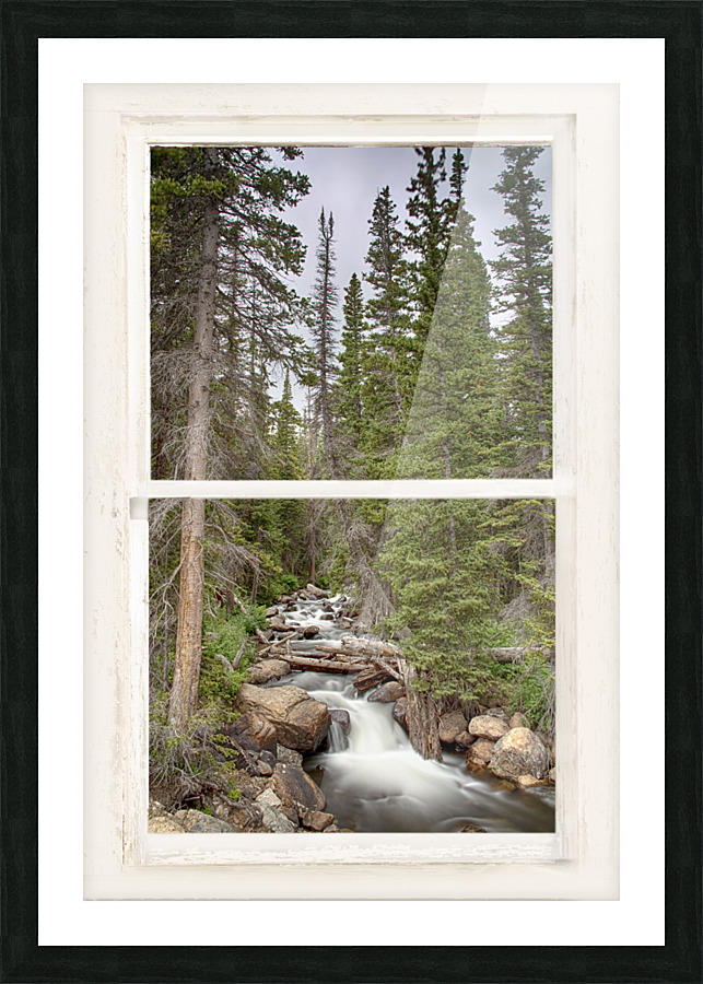 Rocky Mountain Stream White Rustic Window Cadre photo