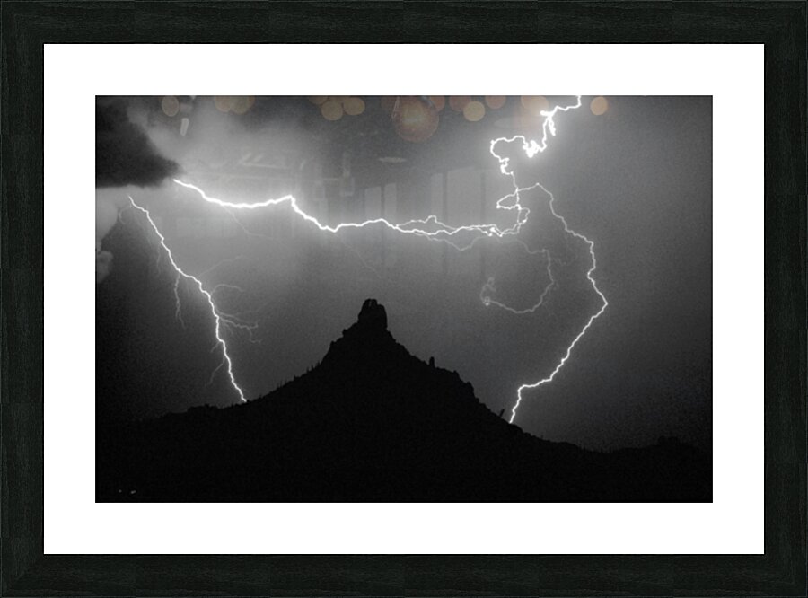 Pinnacle Peak Surrounded by Lightning Bolts Picture Frame print